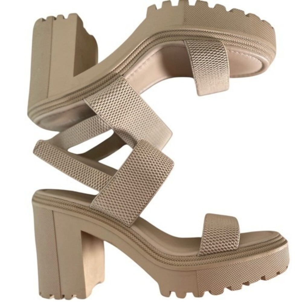Steve Madden 90s Chunky Mod Neutral Platform Block Heel Dress Sandals Size 10 - Picture 6 of 8